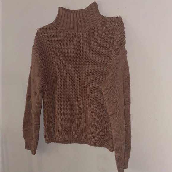 Jessica Simpson Tan Cowl Neck Sweater with Ribbed Knit - Picture 4 of 7